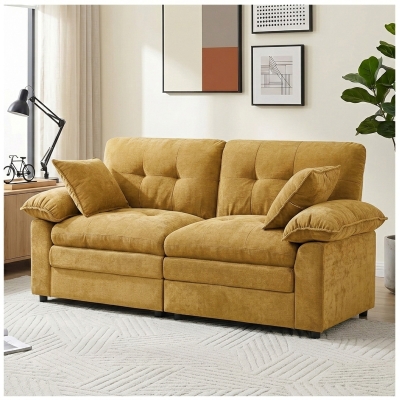 Modular Cloud Sofa with Soft Chenille Fabric, 84"L x 35.5"W x 34.5"H, Yellow