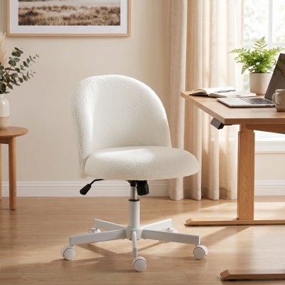 HOMCOM Office Chair, Swivel Tilt Desk Chair, Vanity Chair with Adjustable Height, Wheels for Home Office, Study, Cream White