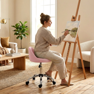 HOMCOM Salon Stool, Adjustable Rolling Stool, Pink