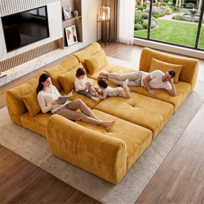 Cozy Compressed Sofa with Customizable Modular Layouts, 101.5"L x 36.5"W x 28.5"H, Beige