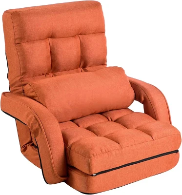 Cozy Floor Chair with 14 Adjustable Positions, 26.5"L x 22"W x 27"H, Orange