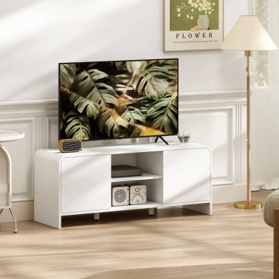 HOMCOM TV Stand for up to 55 Inch TV, Nordic Entertainment Center with 2 Cabinets and 2 Open Shelves for Living Room, White