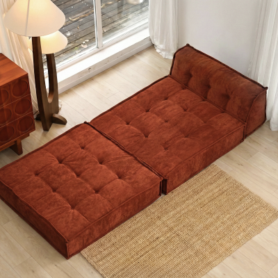 Versatile Modular Sofa Bed with Water-Resistant Velvet Fabric,  40" L x 40" W x 24.5" H, Reddish Brown