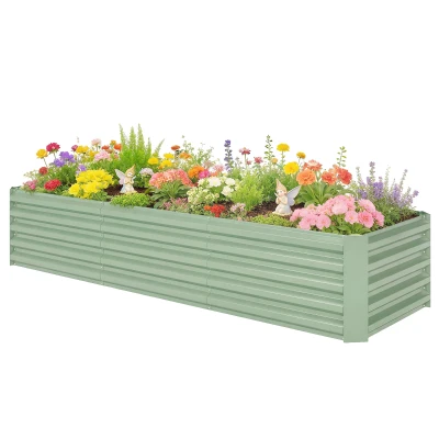 Outsunny 8'x2.6'x1.5' Galvanized Raised Bed, Large Elevated Planter Box for Growing Flowers, Herbs and Vegetables, Light Green