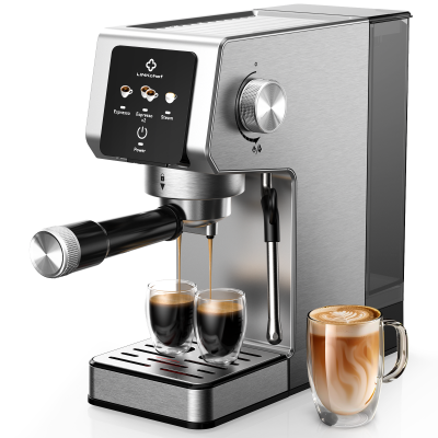 Compact 20-Bar Espresso Machine with Milk Frother, 11.5" L x 5.5" W x 12" H, Black+Silver