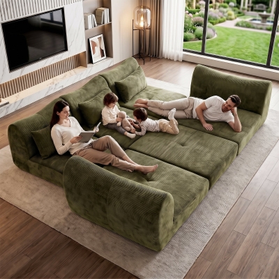Cozy Compressed Sofa with Customizable Modular Layouts, 101.5"L x 36.5"W x 28.5"H, Green