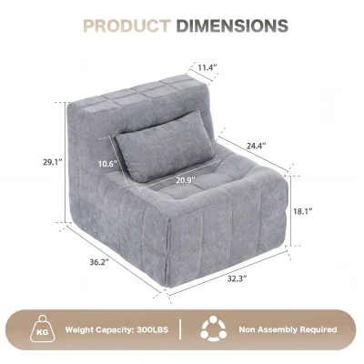 Cozy Modular Accent Chair with High-Resilience Sponge, 32.5"L x 36"W x 29"H, Gray