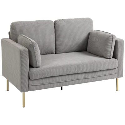 HOMCOM Loveseat Sofa, 55" Small Sofa Couch with 2 Pillows, Metal Legs for Living Room, Bedroom, Apartment, Grey