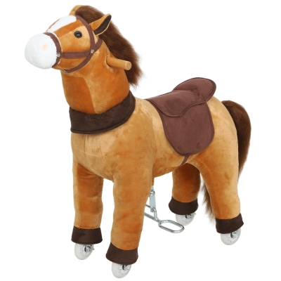 Qaba Plush Ride-On Horse with Wheels, Ages 3-5, Dark Brown