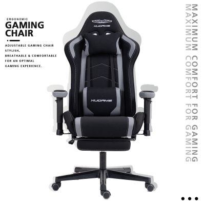 Ergonomic Gaming Chair with Adjustable Lumbar and Headrest Pillows, 27.5"L x 20.5"W x 53"H, Black