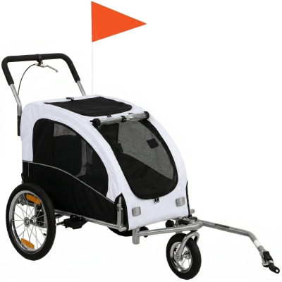 Aosom 2-in-1 Dog Bike Trailer & Stroller, Foldable, 44lbs, White