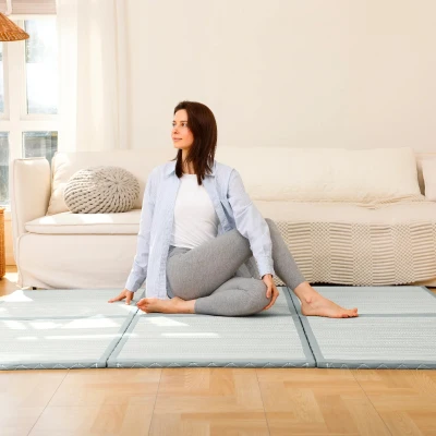 Breathable CocoShield Tatami Mat with Natural Jute Fiber, 99L x 203W x 2H cm, Light Green