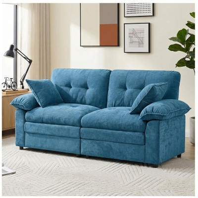 Modular Cloud Sofa with Soft Chenille Fabric, 84"L x 35.5"W x 34.5"H, Blue