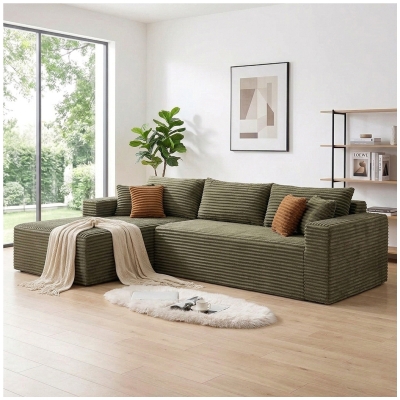 Cozy L-Shaped Compressed Sofa with 1400 lbs Weight Capacity and Cloud-Like Memory Foam, 108"L x 68"W x 33"H, Green