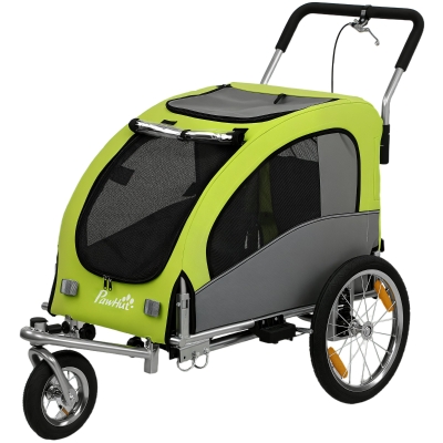 Aosom 2-in-1 Dog Bike Trailer & Stroller, Foldable, 44 lbs, Green