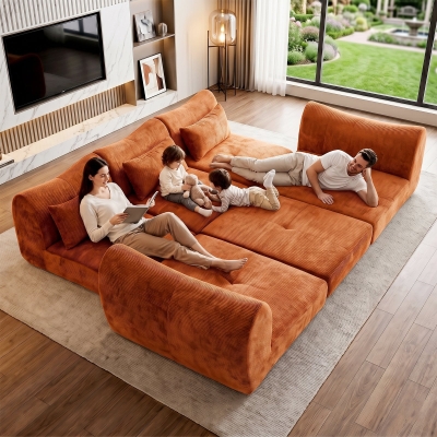Cozy Compressed Sofa with Customizable Modular Layouts, 101.5"L x 36.5"W x 28.5"H, Orange
