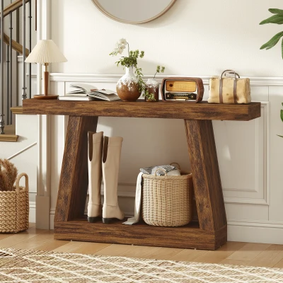 HOMCOM 55" Farmhouse Console Table with Storage, Dark Brown