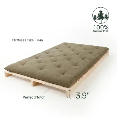 Minimalist Solid Wood Modular Bed Frame with Slatted Support, 203L x 99W x 10H cm, Wooden