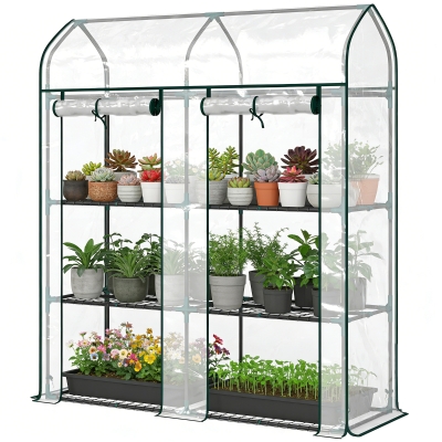 Outsunny 3-Tier Mini Portable Greenhouse with Roll-up Doors, Clear 56"