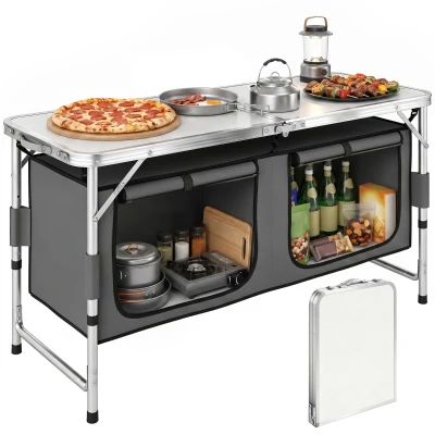 Outsunny Outdoor Aluminum Folding Picnic Table Height Adjustable with Storage Organizer BBQ Camping