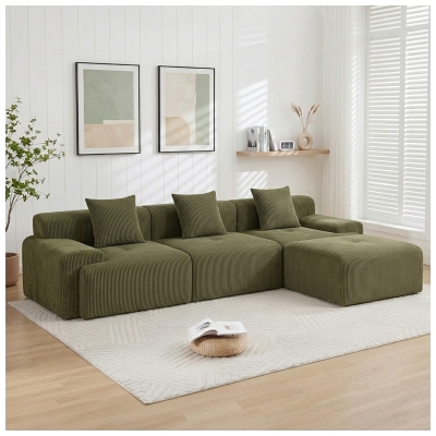 Modern Modular Compressed Sofa with Movable Ottoman, 118"L x 39.5"W x 29.5"H, Green