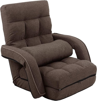 Cozy Floor Chair with 14 Adjustable Positions, 26.5"L x 22"W x 27"H, Brown