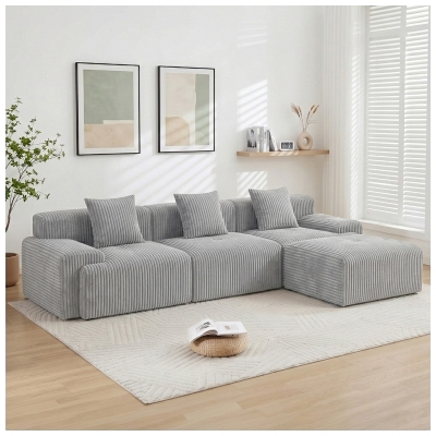 Modern Modular Compressed Sofa with Movable Ottoman, 118"L x 39.5"W x 29.5"H, Light Gray