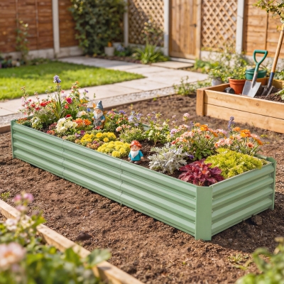 Outsunny 8'x2.6'x1.5' Galvanized Raised Bed, Large Elevated Planter Box for Growing Flowers, Herbs and Vegetables, Light Green