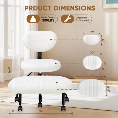 Ergonomic Cross-Legged Meditation Chair with Lumbar Support, 27" L x 35" W x 36.5" H, White