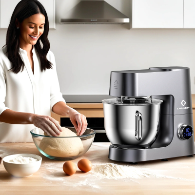 Powerful 800W 7.4-QT Stand Mixer with 12 Speeds, 13.5" L x 10.5" W x 14" H, Metallic Grey