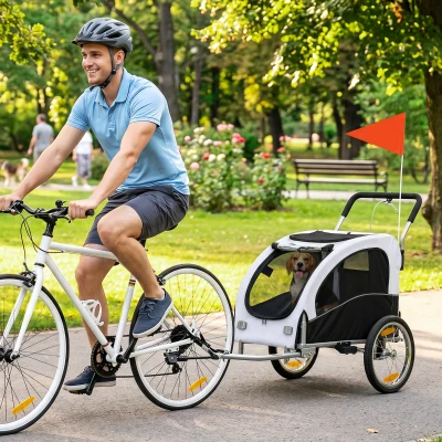 Aosom 2-in-1 Dog Bike Trailer & Stroller, Foldable, 44lbs, White