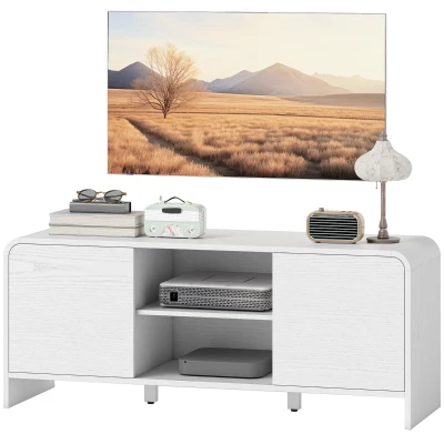 HOMCOM TV Stand for up to 55 Inch TV, Nordic Entertainment Center with 2 Cabinets and 2 Open Shelves for Living Room, White