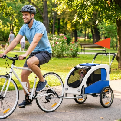 Aosom 2-in-1 Dog Bike Trailer & Stroller, Foldable, Medium, Gray