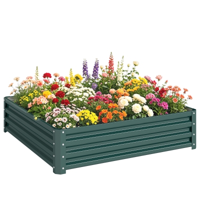 Outsunny 4' x 4' Metal Raised Garden Bed, Planter Box, Green