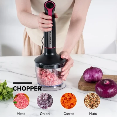 Powerful 1000W 5-in-1 Immersion Hand Blender with 20 Speeds, 2.5" L x 2.5" W x 16" H, Black