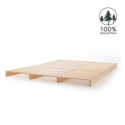 Minimalist Solid Wood Modular Bed Frame with Slatted Support, 203L x 152.5W x 10H cm, Wooden