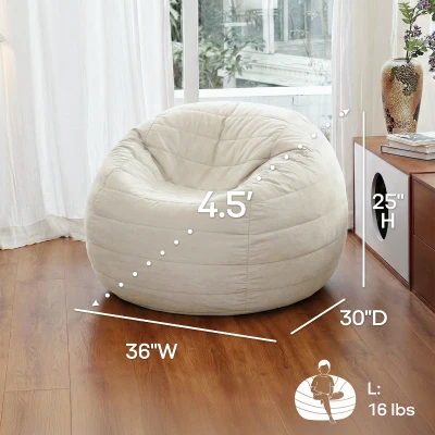 Soft Velvet Bean Bag Sofa for Kids with High-Resilience Foam, 36" L x 30" W x 25" H, Antique White