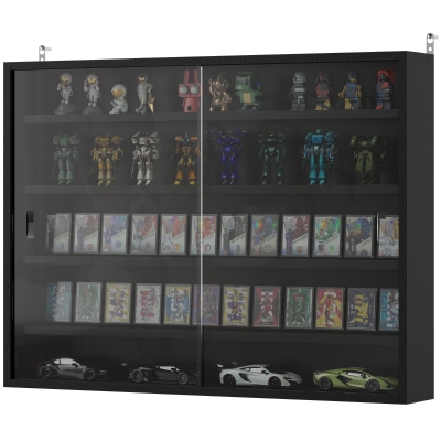 HOMCOM Wall-Mounted 5-Tier Display Cabinet with Glass Doors, Black