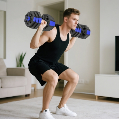 Soozier 6-in-1 Adjustable Dumbbell Set, Used as Kettlebell, Barbell, Dumbbell, Push-Up Stand, 55lbs Free Weights Set, Blue