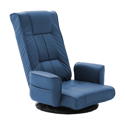 14-Angle Swivel Floor Chair with Foldable Design and Breatherable Faux Leather, 29"L x 19.5"W x 30.5"H, Blue