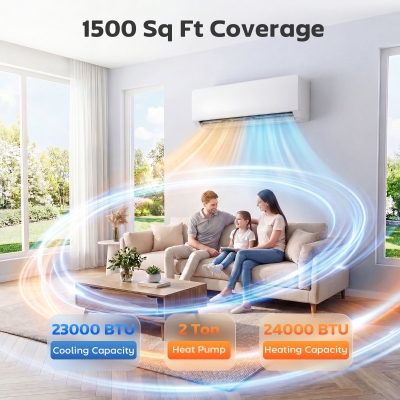 HOMCOM 23000 BTU Mini Split Air Conditioner, 22 SEER2 230V Wifi Enabled Inverter AC Unit & Heat Pump Cools up to 1500 Sq. Ft