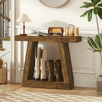 HOMCOM 42" Farmhouse Console Table with Storage, Dark Brown