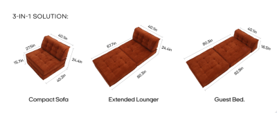 Versatile Modular Sofa Bed with Water-Resistant Velvet Fabric, 40" L x 40" W x 24.5" H, Olive Green