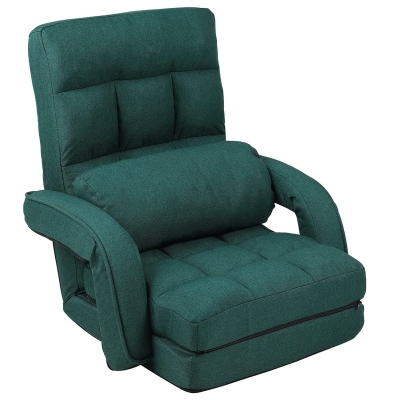 Cozy Floor Chair with 14 Adjustable Positions, 26.5"L x 22"W x 27"H, Green