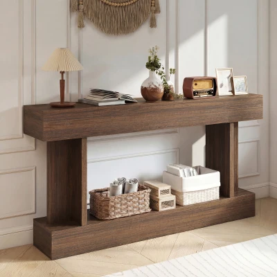 HOMCOM 63" Vintage Console Table with Storage Shelf, Brown