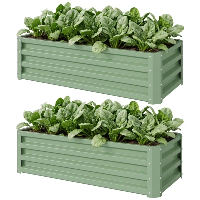 Outsunny Galvanized Raised Garden Beds, Outdoor Planter Box, Set of 2, for Flowers, Herbs and Vegetables, Light Green