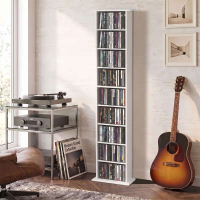 HOMCOM 9-Tier DVD Shelf with 7 Adjustable Shelves, Slim CD Shelf, Holds 252 CDs, 147 DVDs or 189 Blu-rays, White