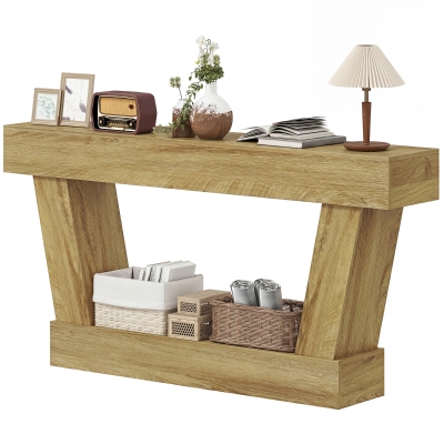 HOMCOM 63" Vintage Console Table with Open Shelf, Oak