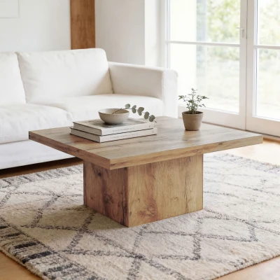 HOMCOM Square Coffee Table with 1.6" Thick Tabletop, Light Brown