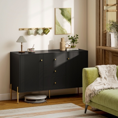HOMCOM Buffet Cabinet, Modern Sideboard with 3 Soft-Close Drawers and 2 Adjustable Shelves for Living Room, Kitchen, Black